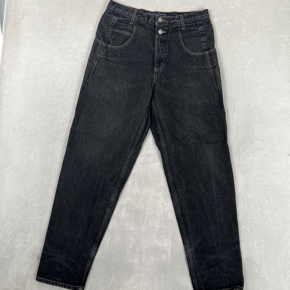 Vintage Guess Pascal 075 Jeans Mens 32x34 Black Relaxed Tapered Denim Charcoal